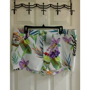 Last Exit Shorts, women's plus size 3X stretch Mini, Hawaiian floral Coloful NWT